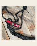 Black Mule Tape Halter - Red Rose and Turquoise #MT220 on a warm cream background
