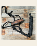 Black Mule Tape Halter -Turquoise & Clear #MT225 on a warm cream background