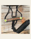 Black Mule Tape Halter - Yellow and Green #MT219 on a warm cream background