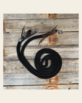 Black Nylon Barrel Racing Reins #NR101 on a warm cream background