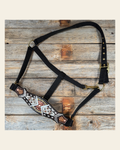 Black Nylon Halter with Cowhide Leather Noseband #NH115 on a warm cream background