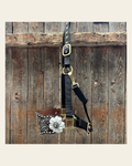 Black Nylon Horse Halter – Bronc Noseband with Crystal Conchos NH103 on a warm cream background