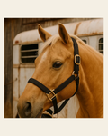 Black Nylon Horse Halter NHBLK on a warm cream background