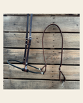 Black Single Rope Noseband Lariat with Leather Hanger #HAN107 on a warm cream background