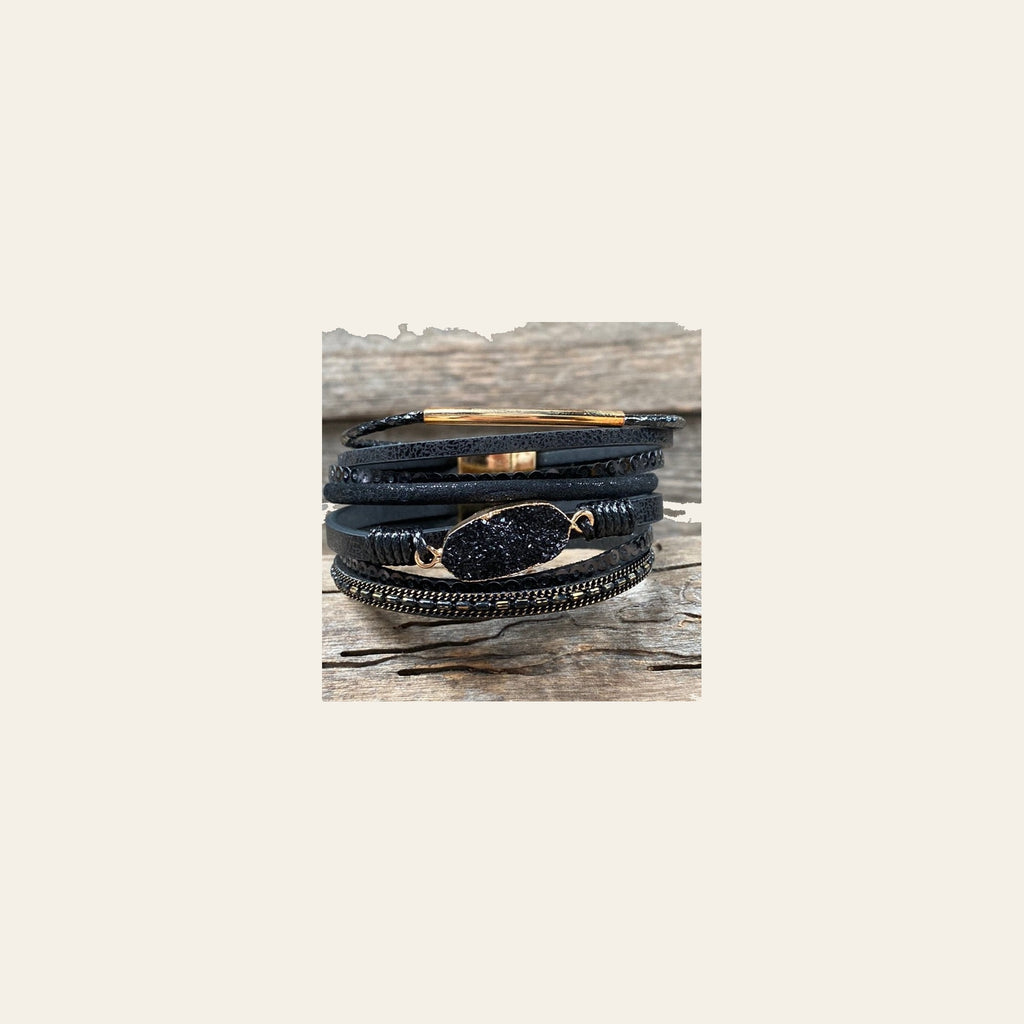 Black Stone and Leather Fashion Bracelet XI134