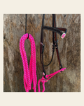Black V-Brow Neon Pink Loping Hackamore #LHK101 on a warm cream background