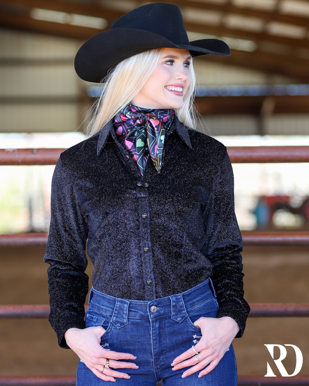 Black Velvet Sparkle Performance Rodeo Shirt — view 3