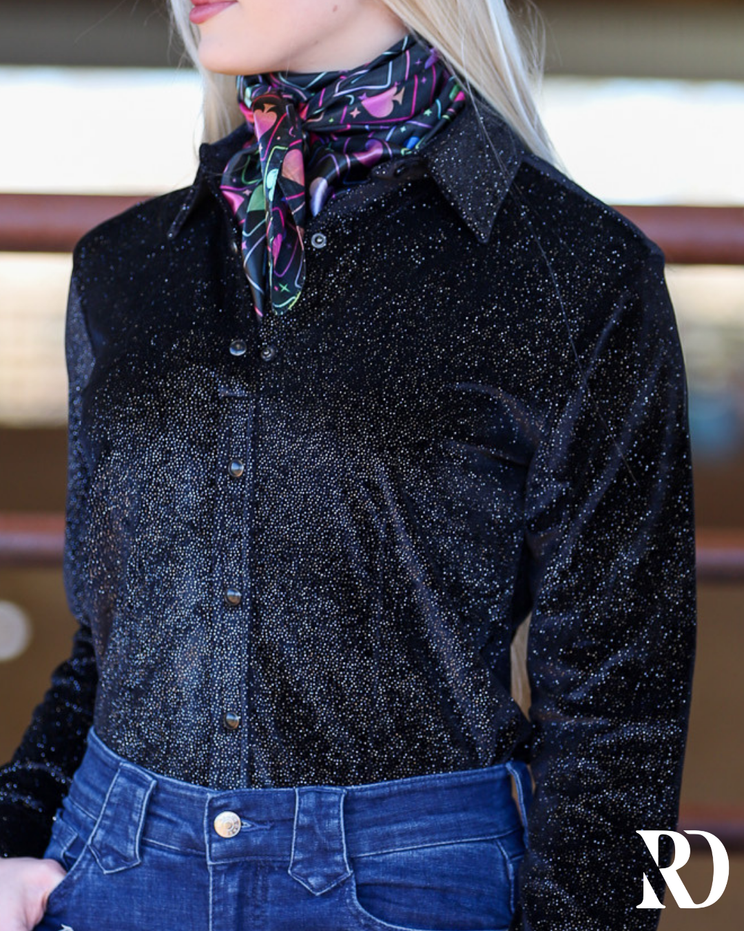Black Velvet Sparkle Performance Rodeo Shirt — view 4