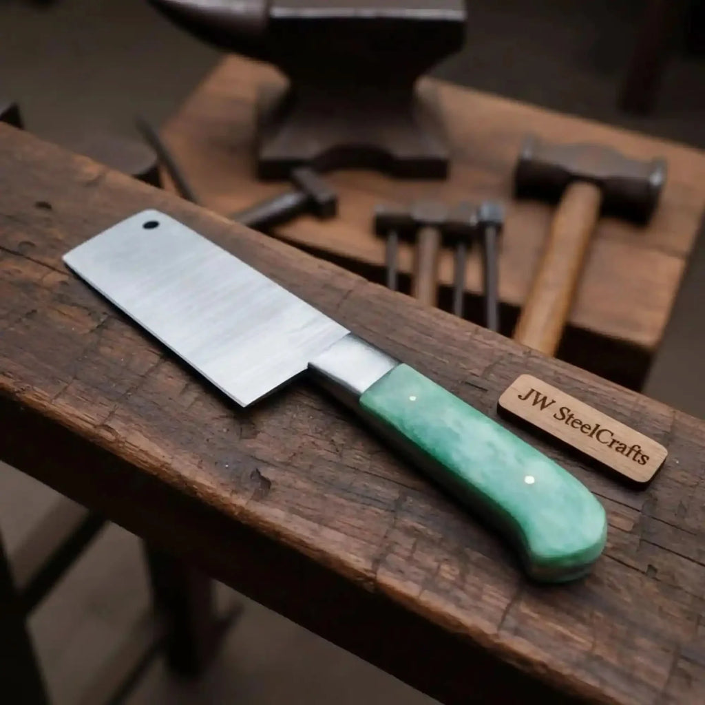 6-Inch Damascus Chinese Vegetable Cleaver with Green Bone Handle