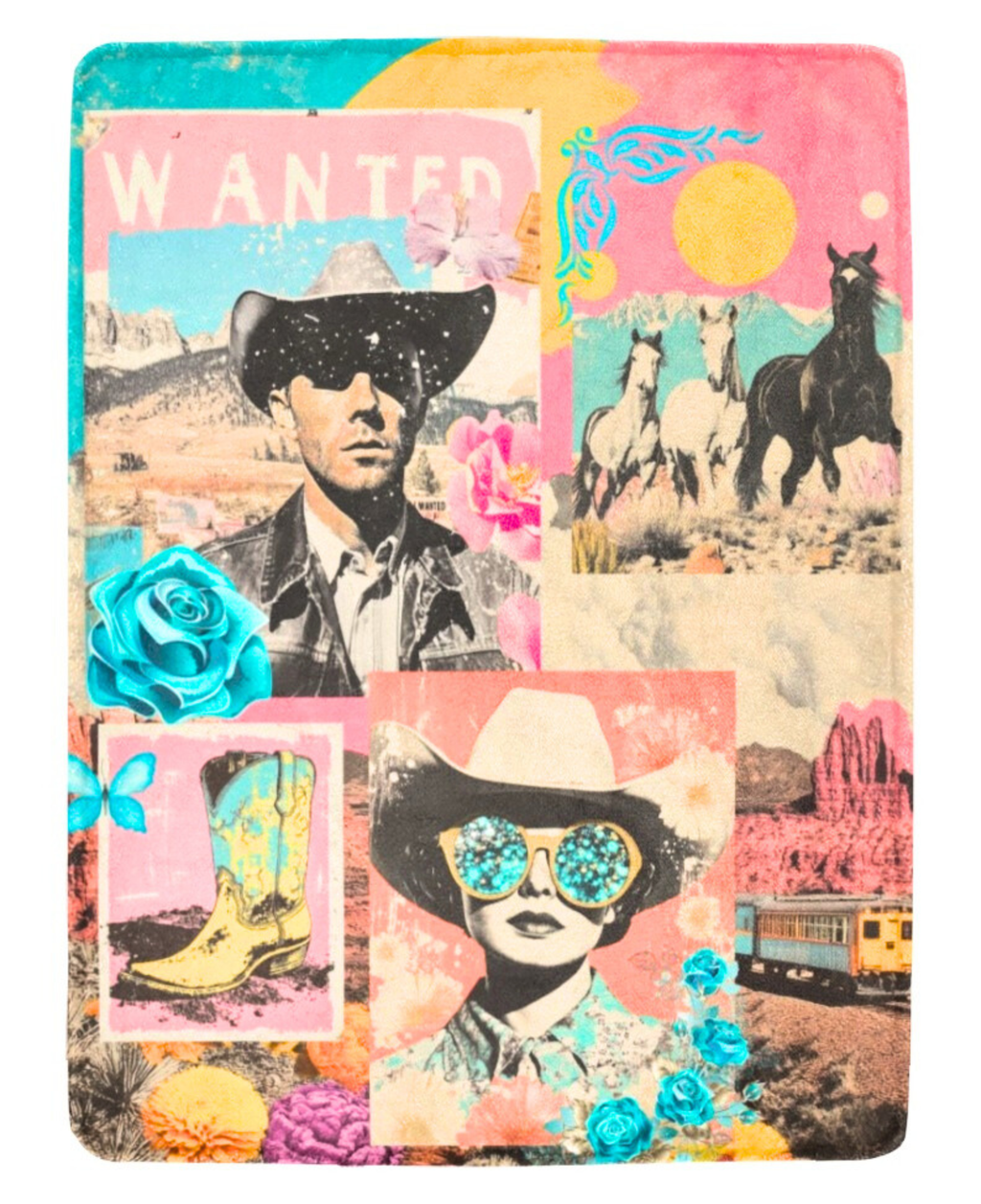 Baha Ranch Pop Western Collage Throw Blanket Ultra-Soft Micro Fleece Blanket 60" x 80" Made in America by Baha Ranch...