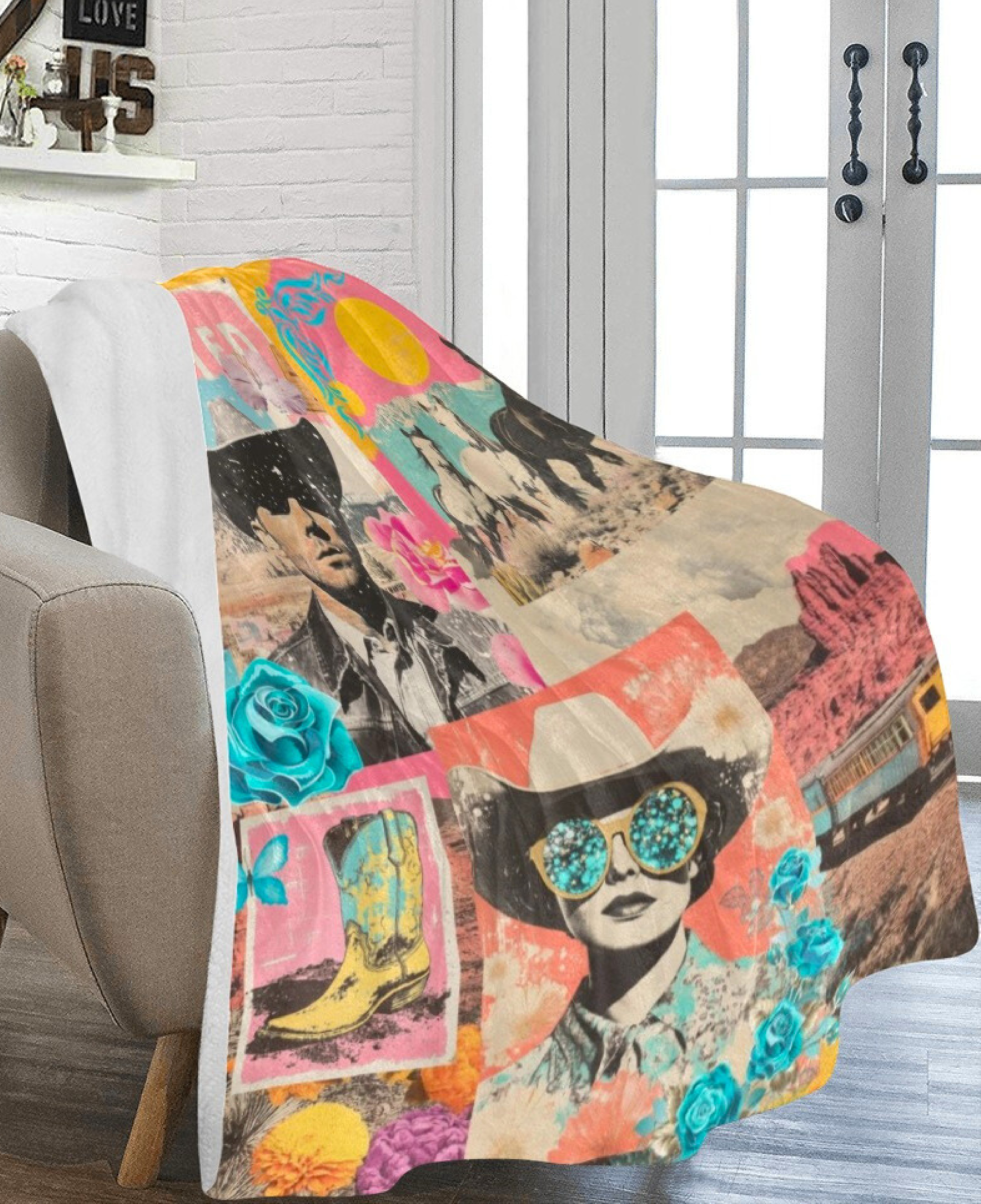 Baha Ranch Pop Western Collage Throw Blanket Ultra-Soft Micro Fleece Blanket 60" x 80" Made in America by Baha Ranch...