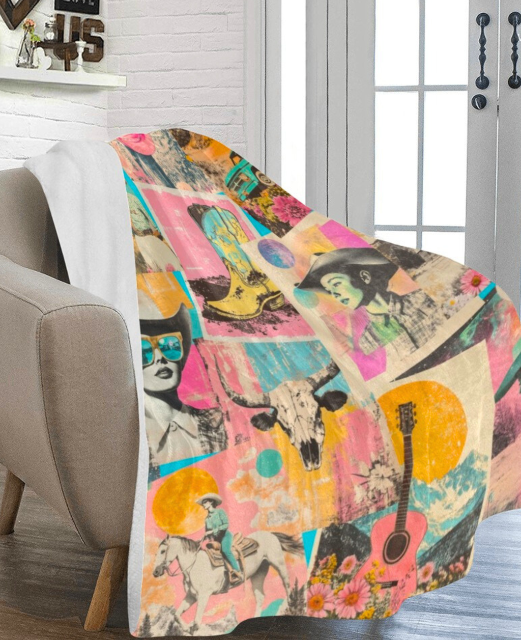 Baha Ranch Pop Western Retro Cowgirl Collage Throw Blanket 60" x 80" Made in America by Baha Ranch Western Wear
