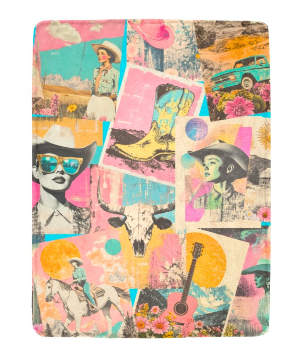 Baha Ranch Pop Western Retro Cowgirl Collage Throw Blanket 60" x 80" Made in America by Baha Ranch Western Wear - product...