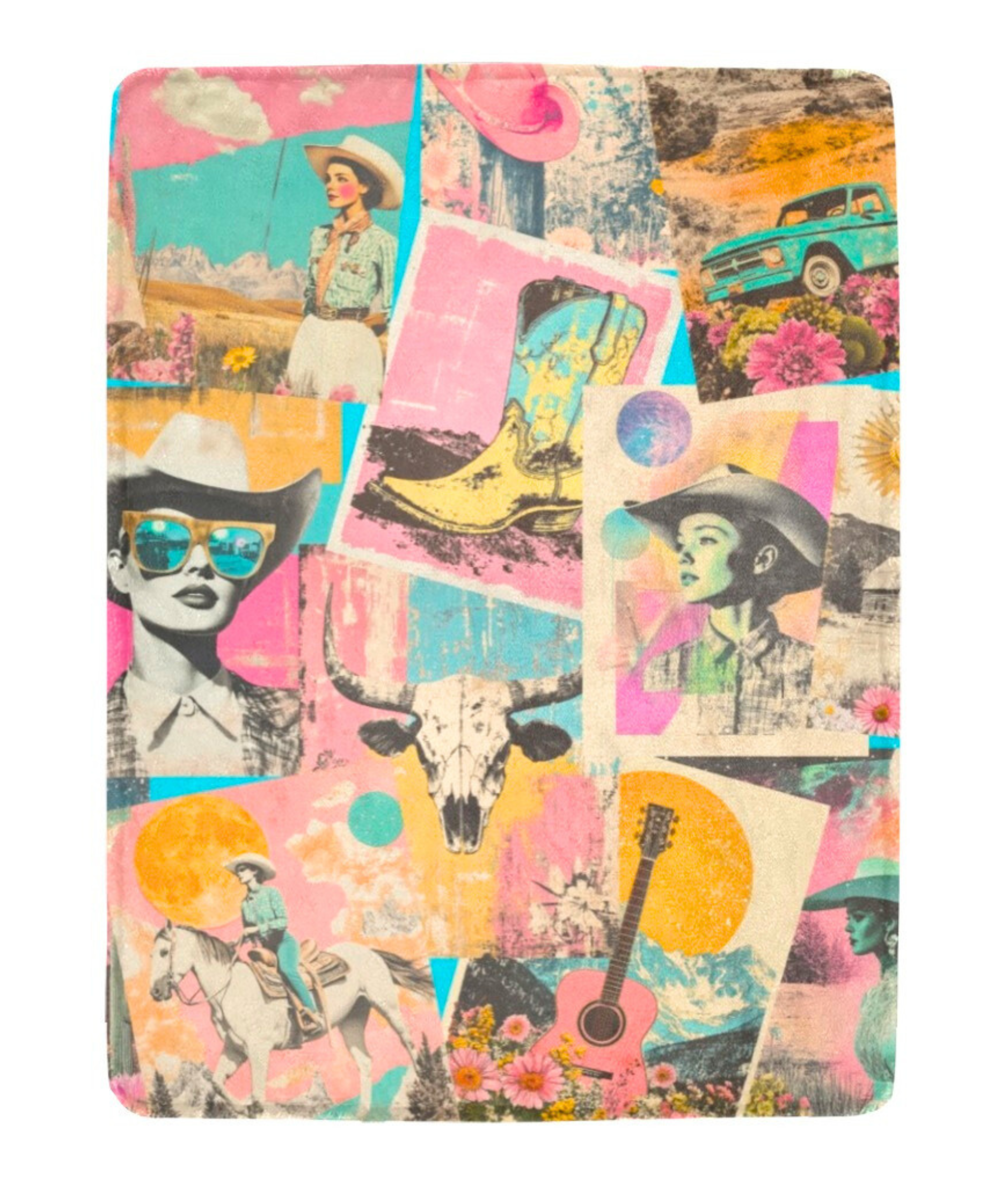 Baha Ranch Pop Western Retro Cowgirl Collage Throw Blanket 60" x 80" Made in America by Baha Ranch Western Wear - product...