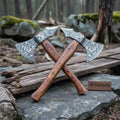 Hand-forged Viking Skeggøx Bearded Axe Set – Pattern-welded Damascus Heads with Hardwood Shafts