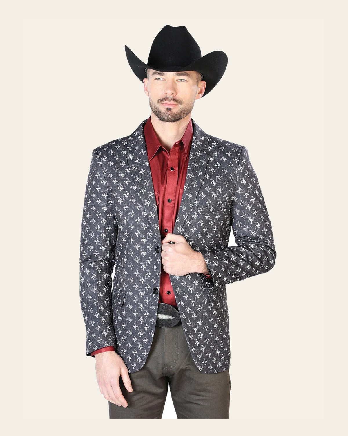 Blazer Senor De Los Cielos Lycra Black 44002 on a warm cream background