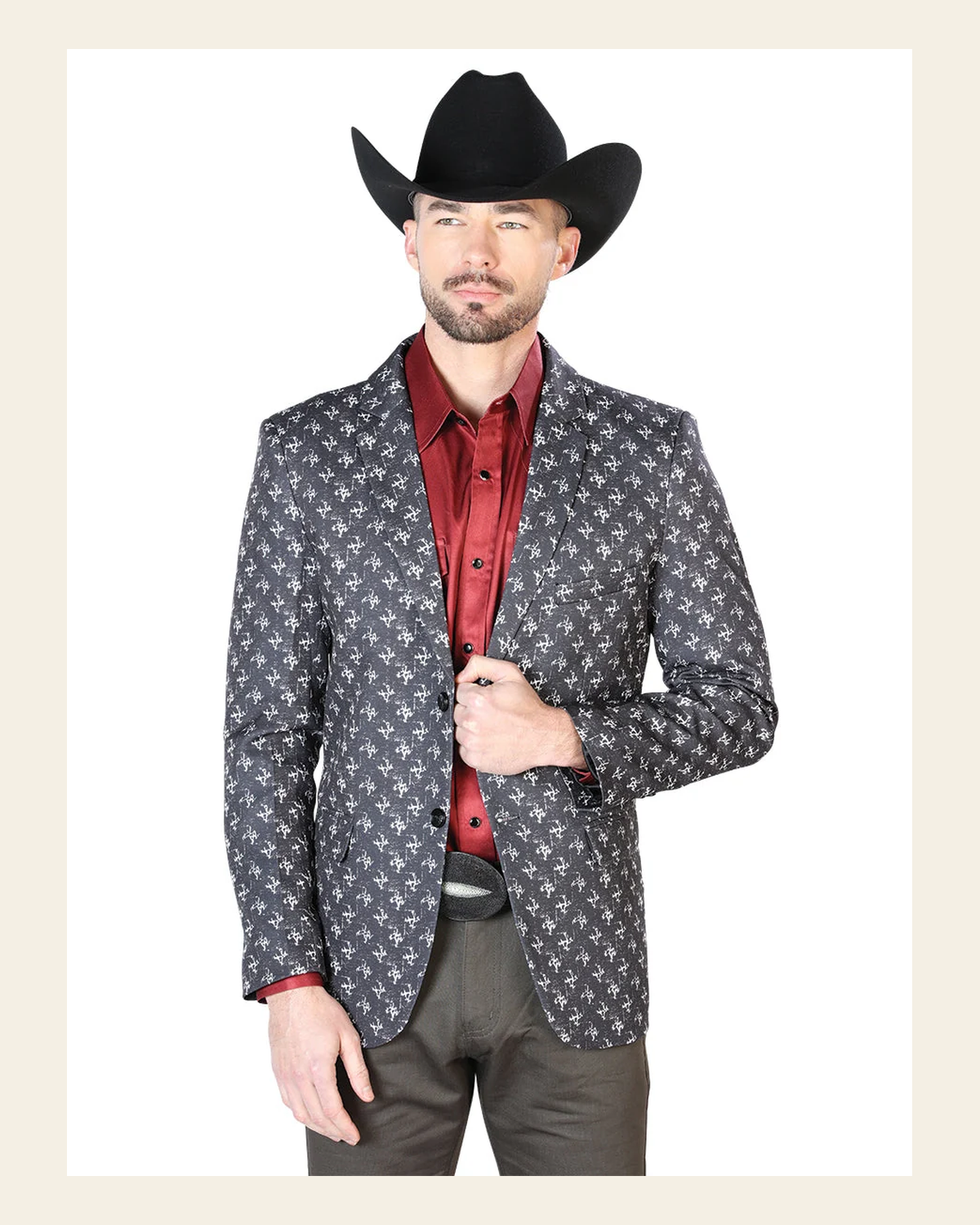Blazer Senor De Los Cielos Lycra Black 44002 on a warm cream background