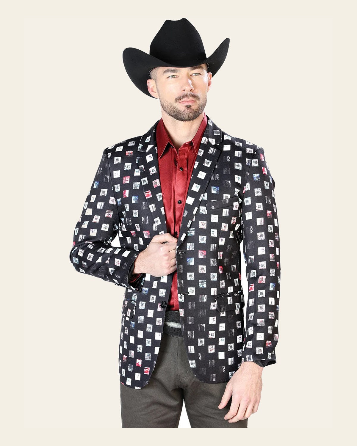 Blazer Senor De Los Cielos Lycra Black 44003 on a warm cream background