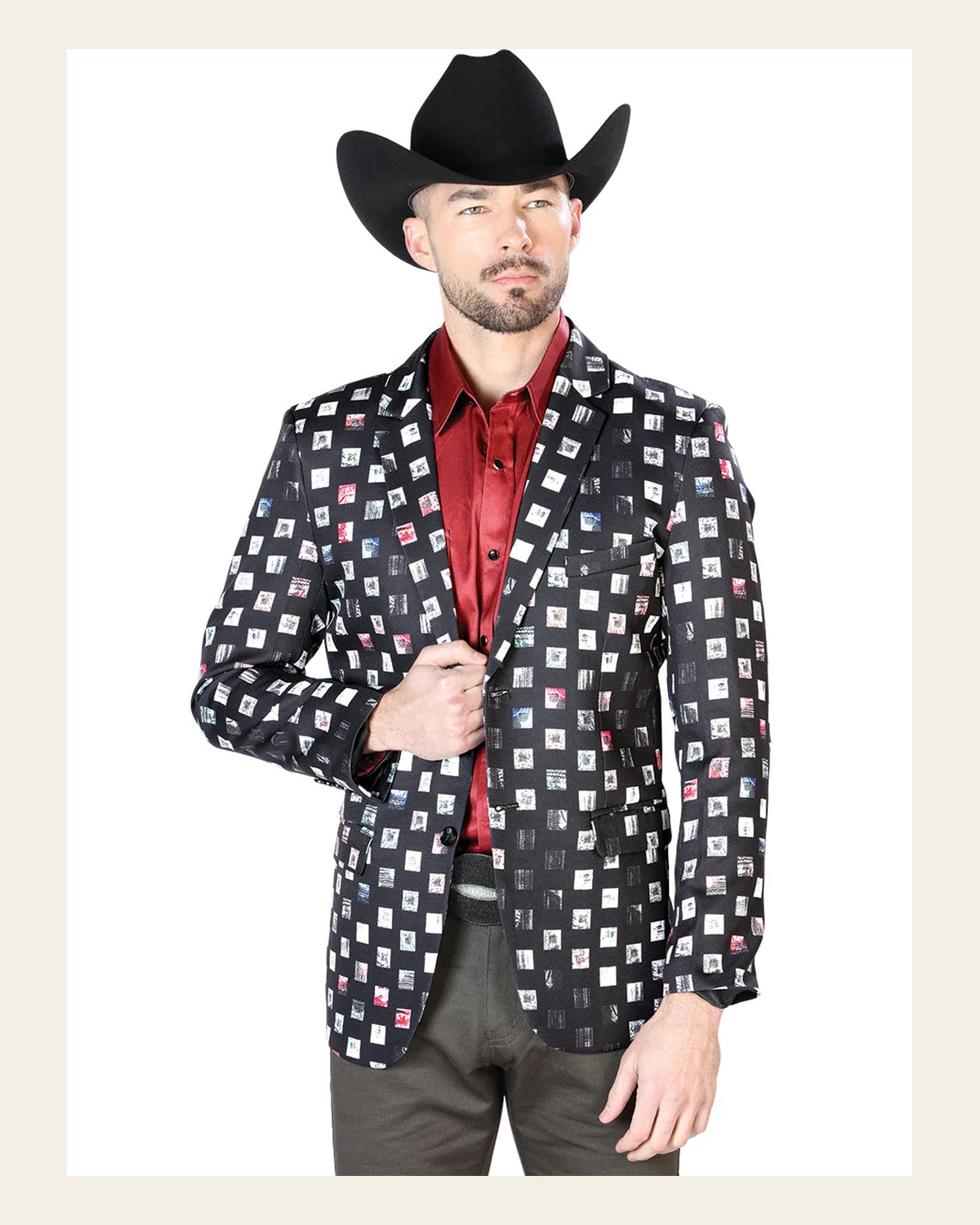 Blazer Senor De Los Cielos Lycra Black 44003 on a warm cream background
