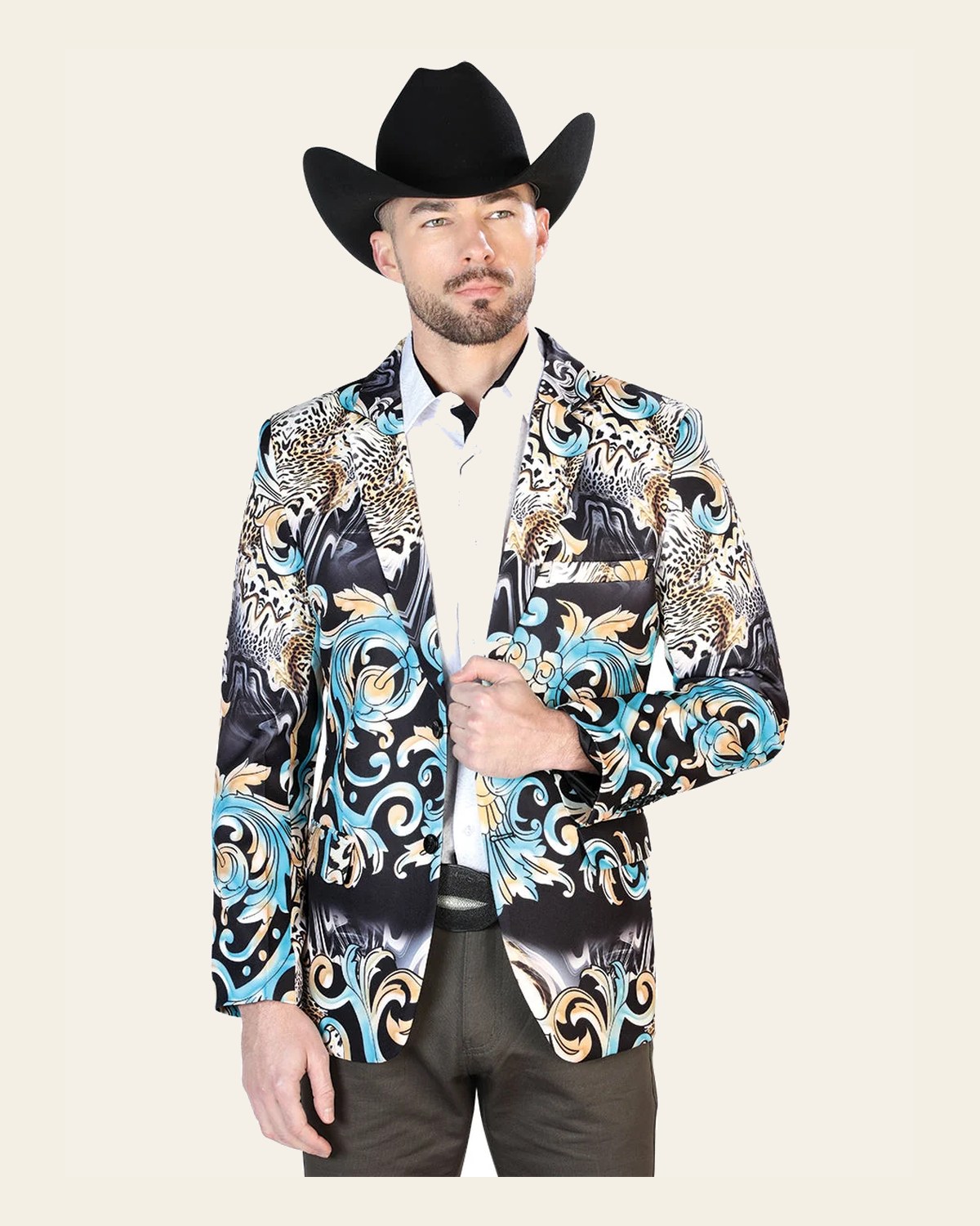 Blazer Senor De Los Cielos Lycra Black/Blue 43999 on a warm cream background