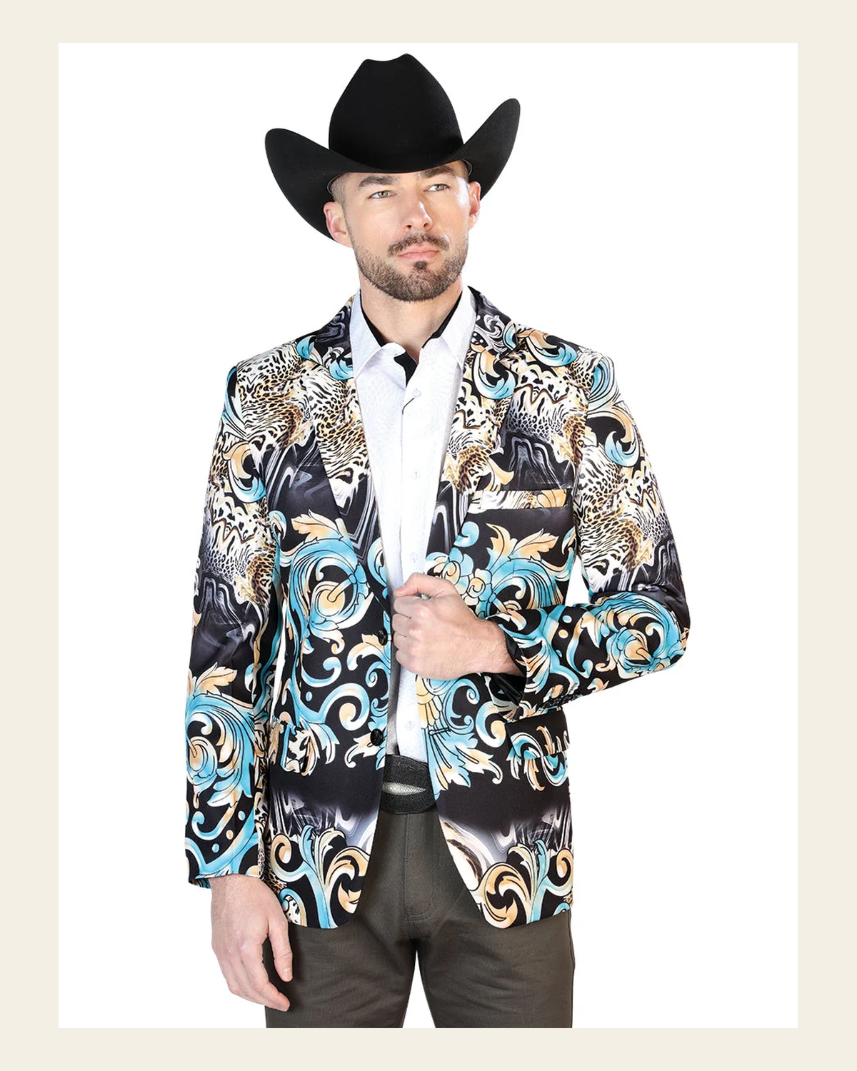 Blazer Senor De Los Cielos Lycra Black/Blue 43999 on a warm cream background