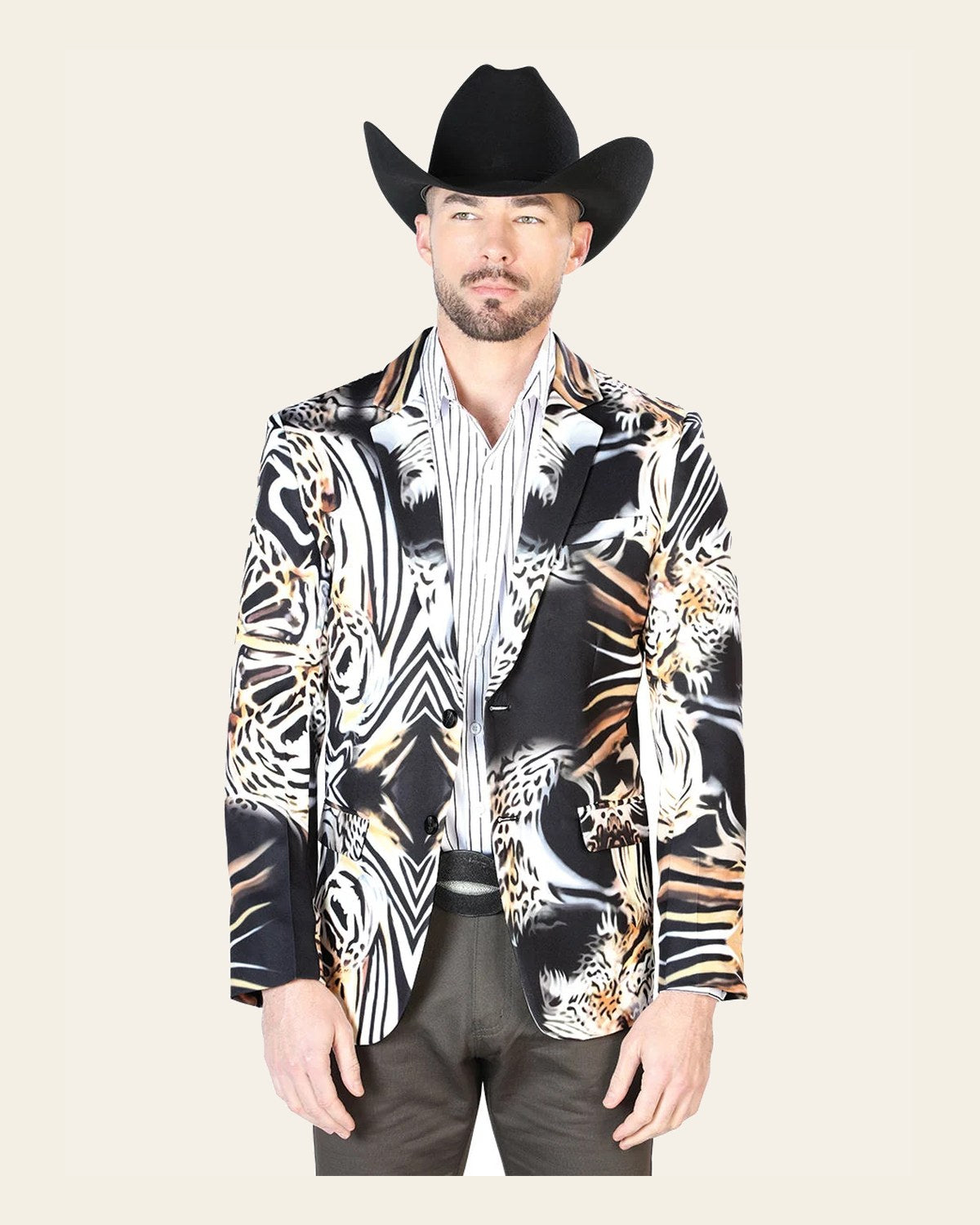 Blazer Senor De Los Cielos Lycra Black/Gold 44001 on a warm cream background