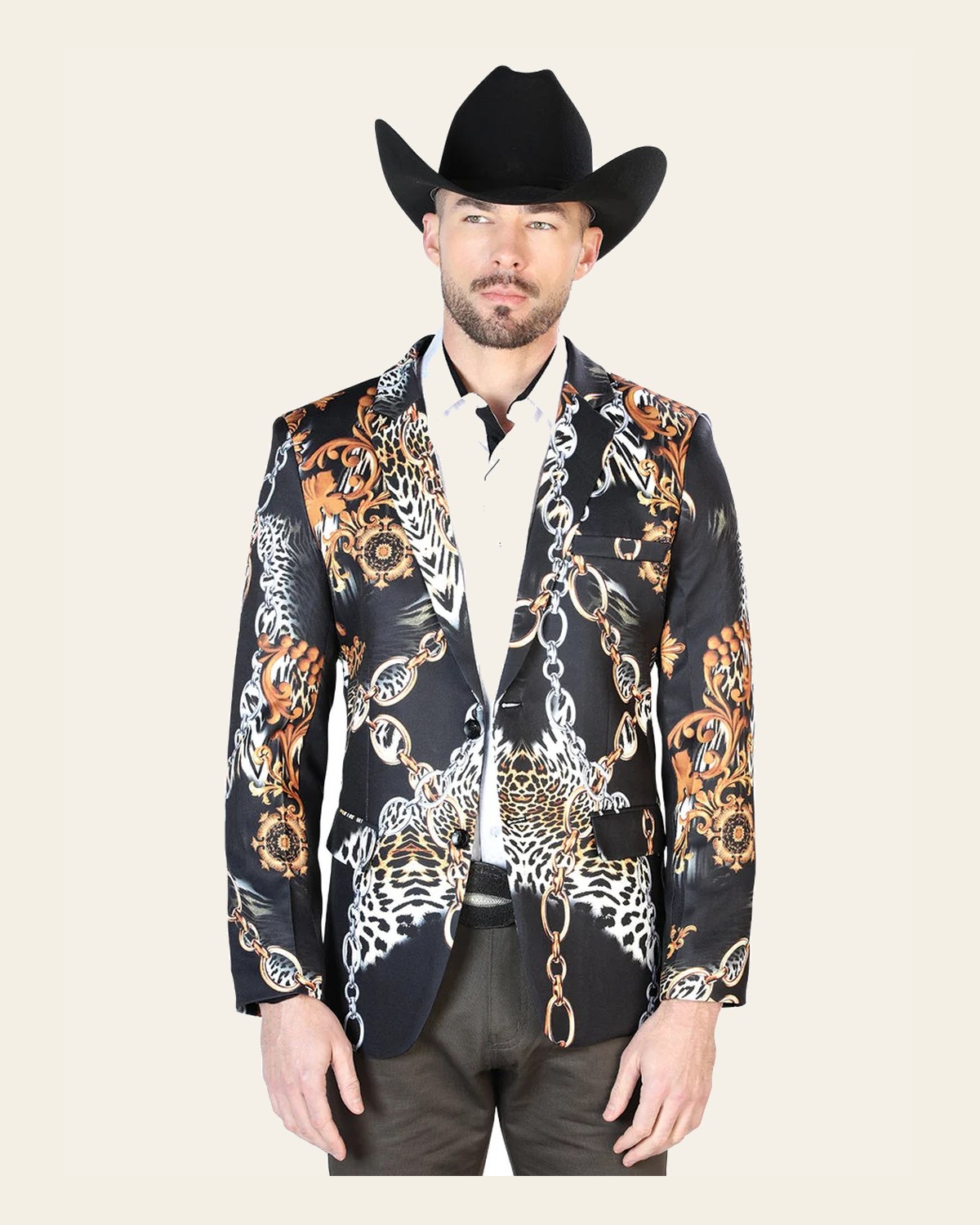 Blazer Senor De Los Cielos Lycra White/Black 43998 on a warm cream background