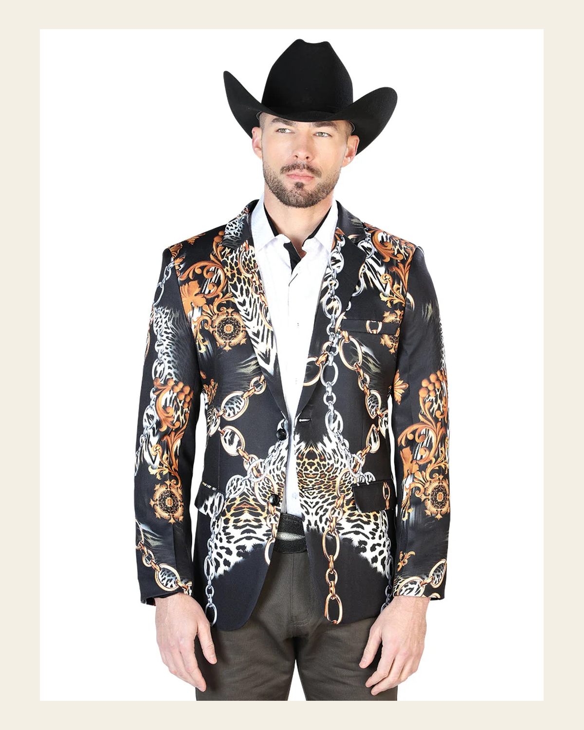 Blazer Senor De Los Cielos Lycra White/Black 43998 on a warm cream background
