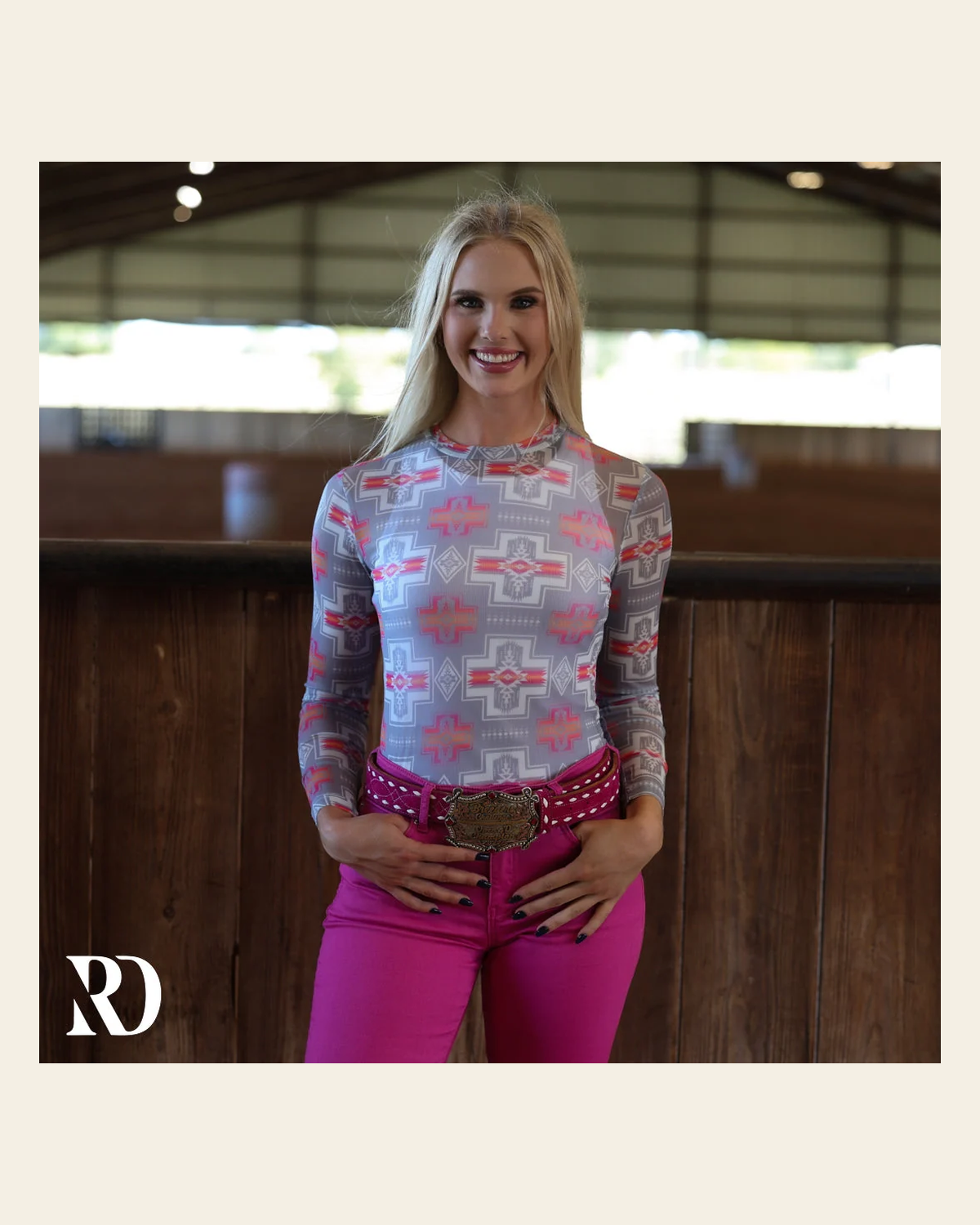 Neon Mesa Mesh Layering Top on a warm cream background