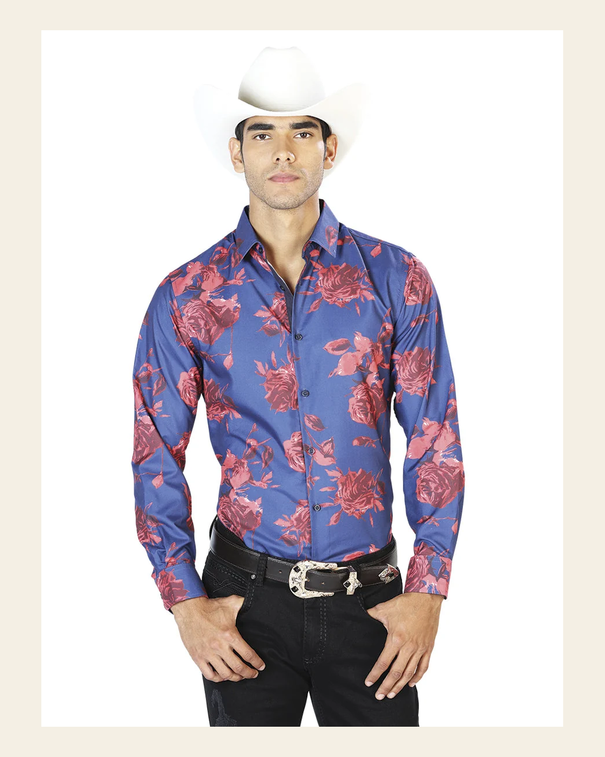 Blue And Red Casual Long Sleeve Shirt 43563 on a warm cream background