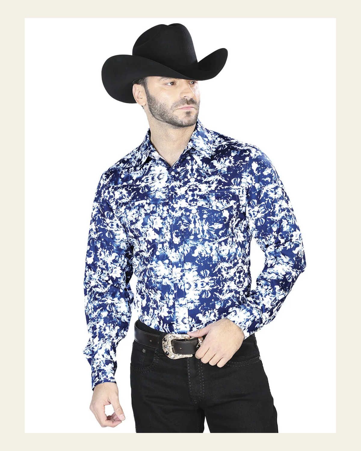 Blue And White Casual Long Sleeve Shirt 44091 on a warm cream background