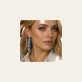 Blue and White Rodeo Inspired Rhinestone Dangle Fashion Earrings