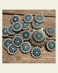 Blue and White Turquoise Western Concho W212 on a warm cream background