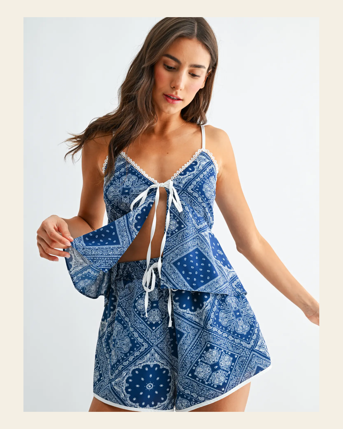 Blue Bandana Leisure | Set on a warm cream background