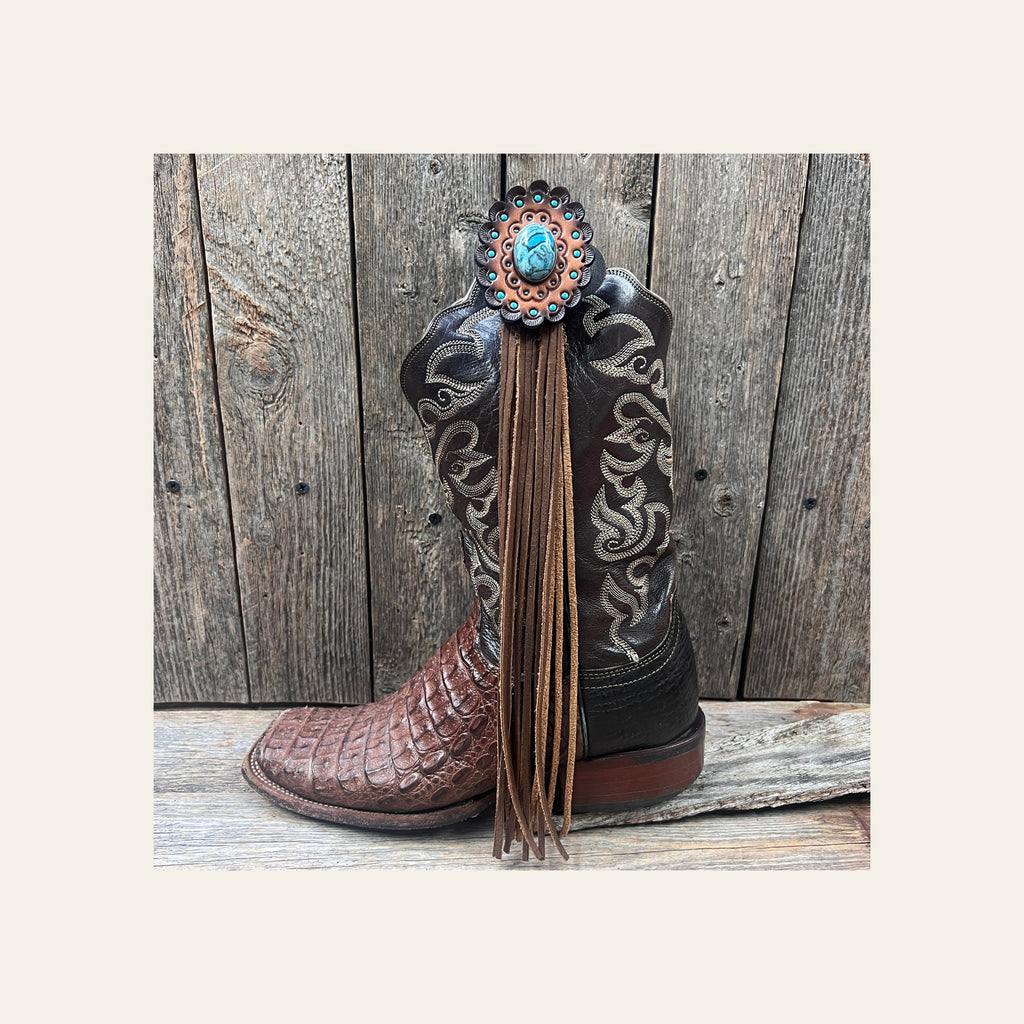 Boot Cuff Jewelry - Blue Cabochon Concho - Fringe