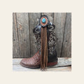 Boot Cuff Jewelry - Blue Cabochon Concho - Fringe