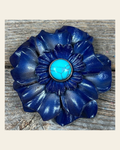 Blue Carnation Flower With Round Turquoise Cabochon on a warm cream background