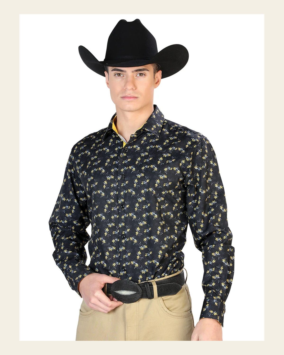 Blue Casual Long Sleeve Shirt 126265 on a warm cream background