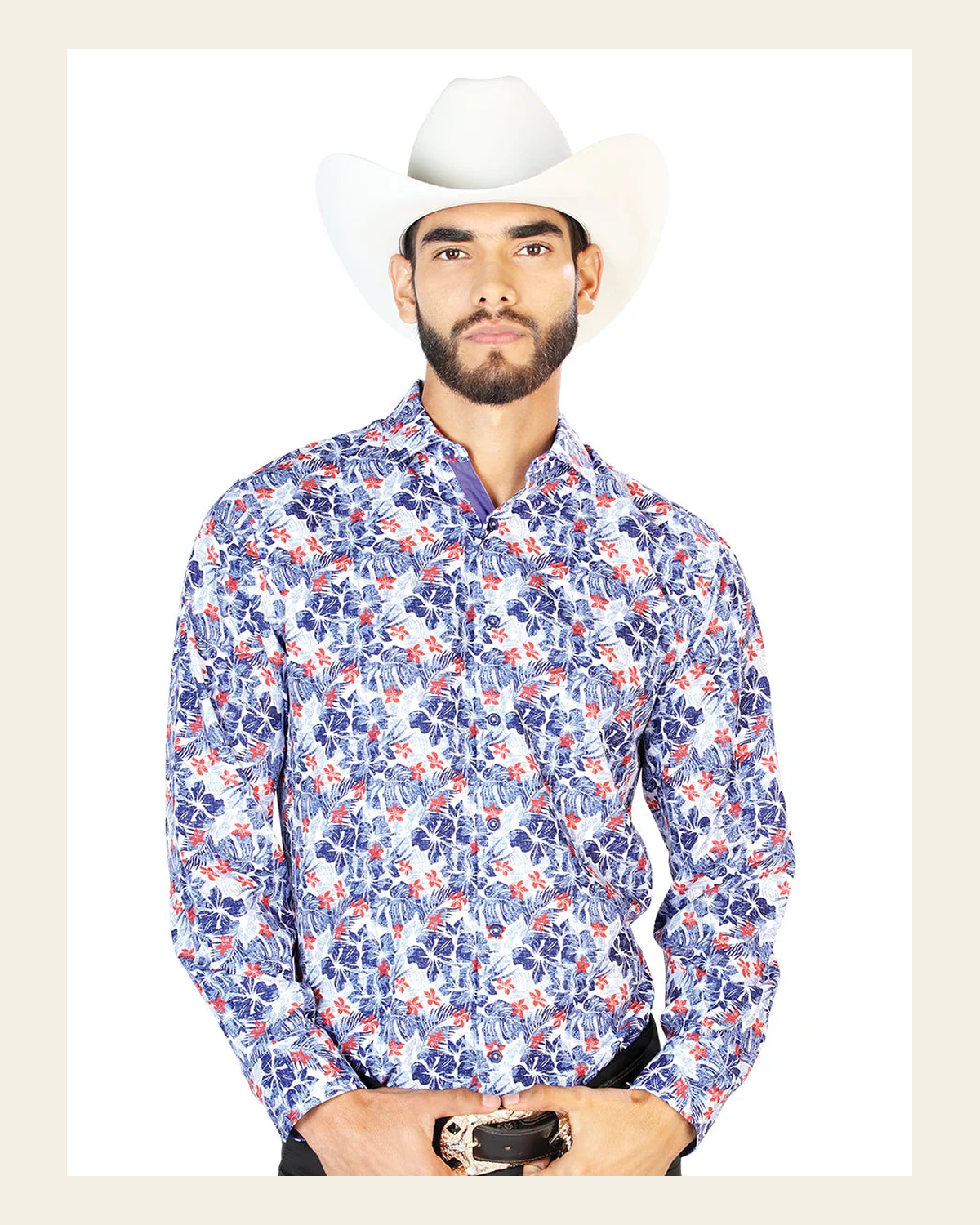 Blue Casual Long Sleeve Shirt 126278 on a warm cream background