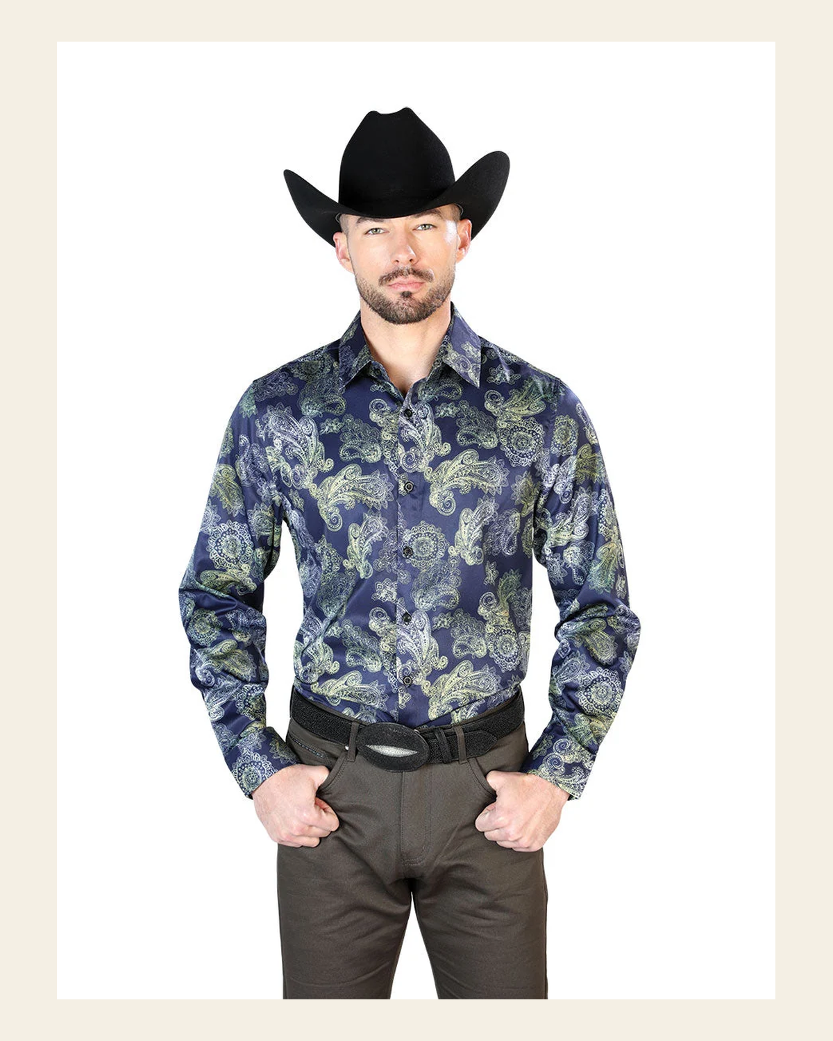 Blue Casual Long Sleeve Shirt 43666 on a warm cream background