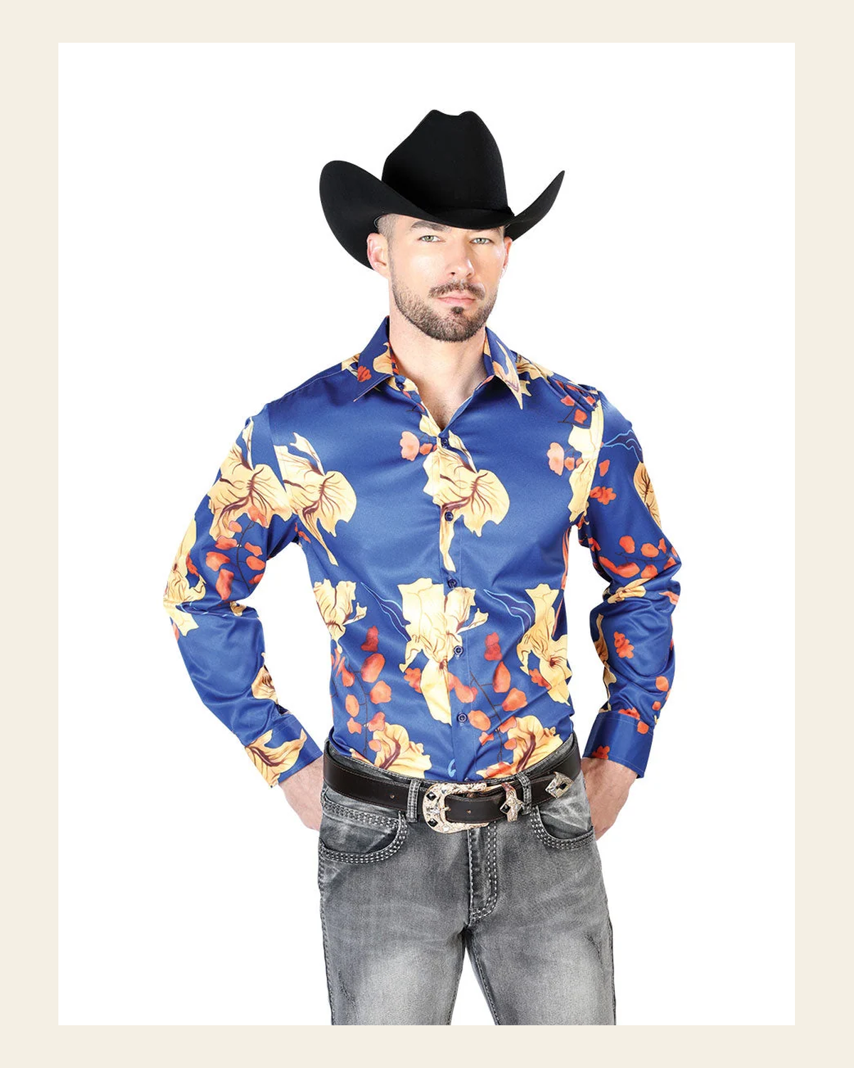 Blue Casual Long Sleeve Shirt 43676 on a warm cream background