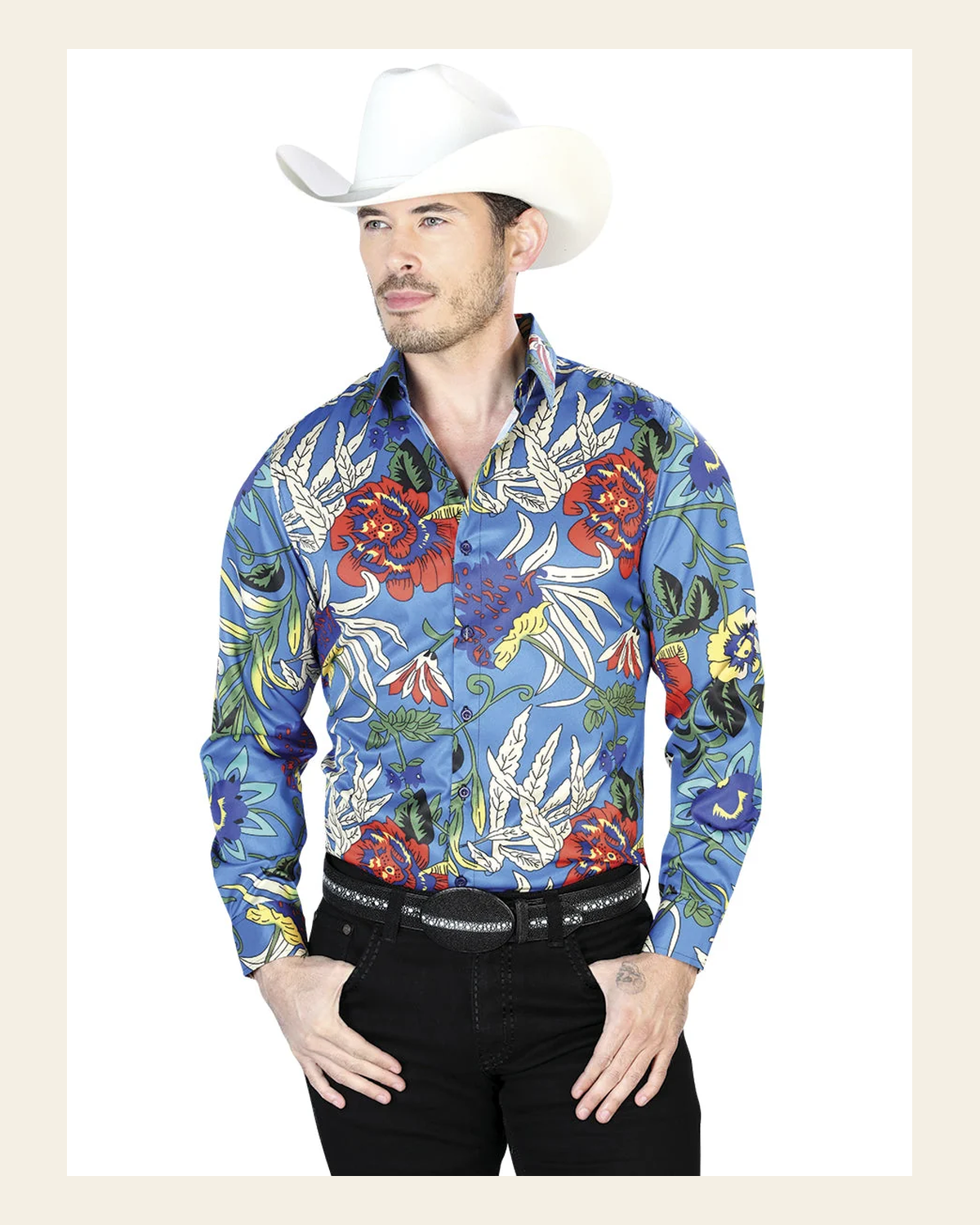 Blue Casual Long Sleeve Shirt 43677 on a warm cream background