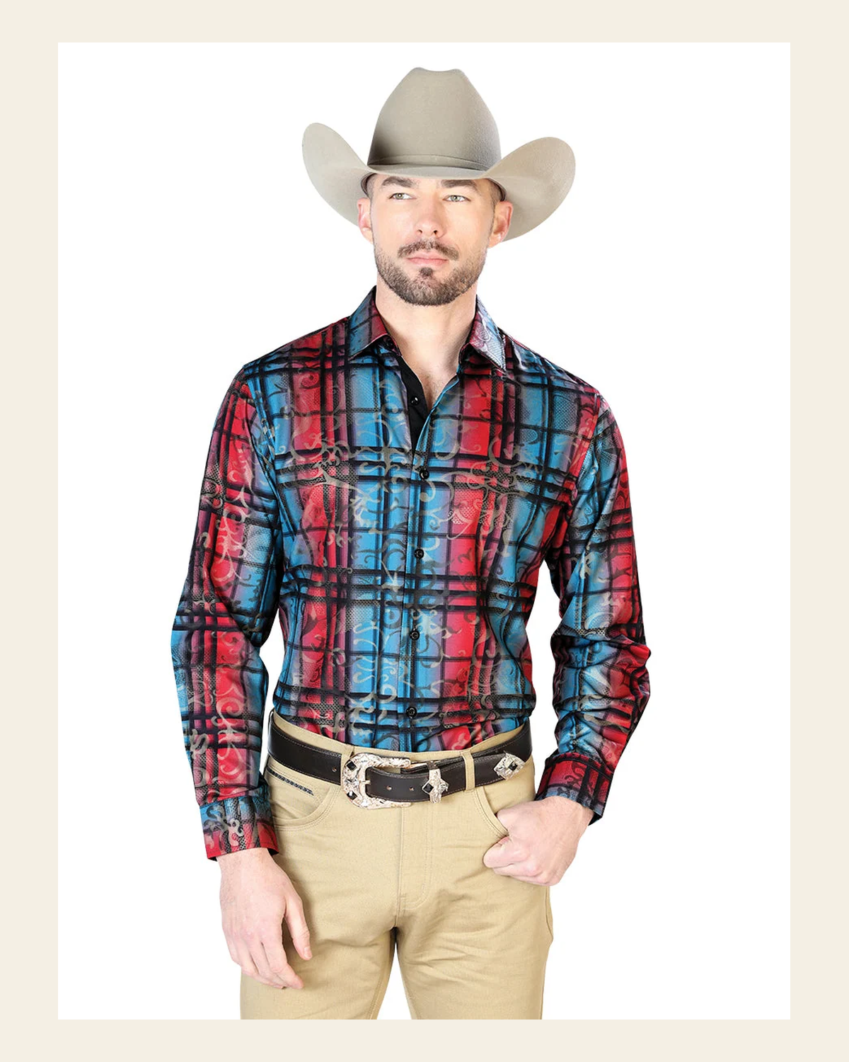 Blue Casual Long Sleeve Shirt 43851 on a warm cream background
