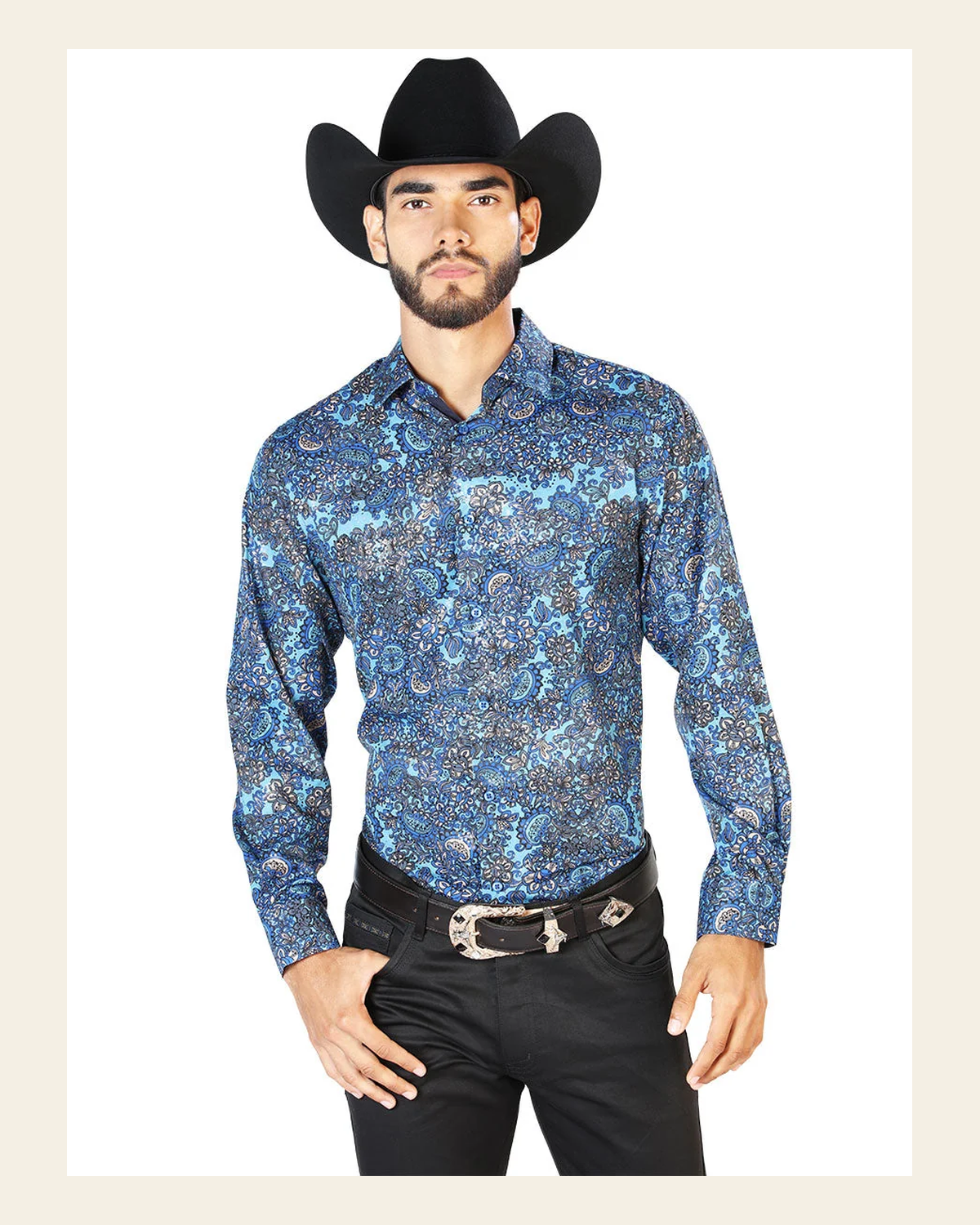 Blue Casual Long Sleeve Shirt 43859 on a warm cream background