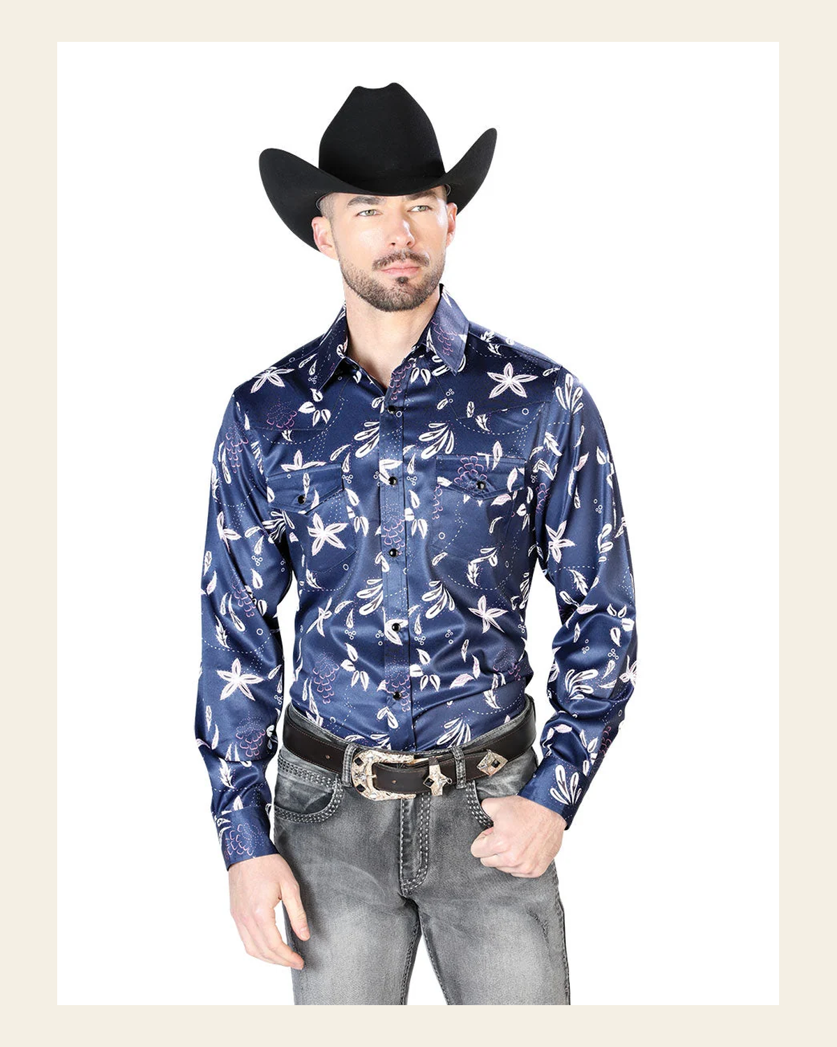 Blue Casual Long Sleeve Shirt 43932 on a warm cream background