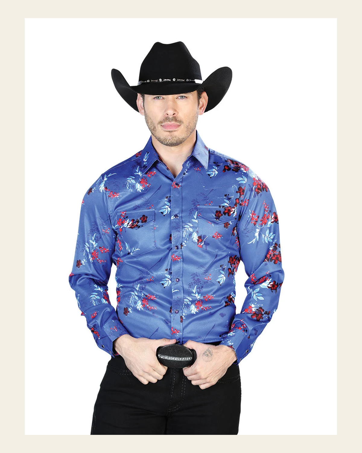 Blue Casual Long Sleeve Shirt 43942 on a warm cream background