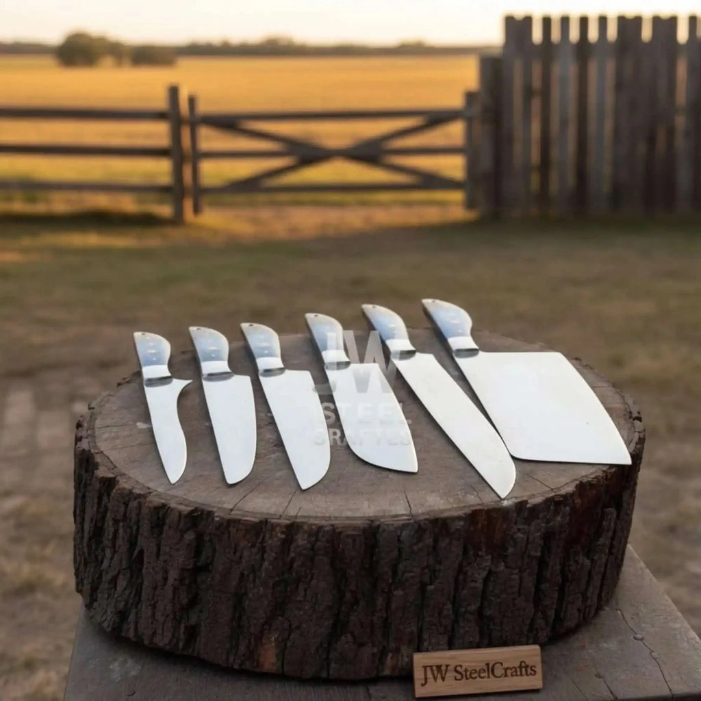 Blue Wood Damascus Chef Knife Set: 5-Piece Handmade Collection
