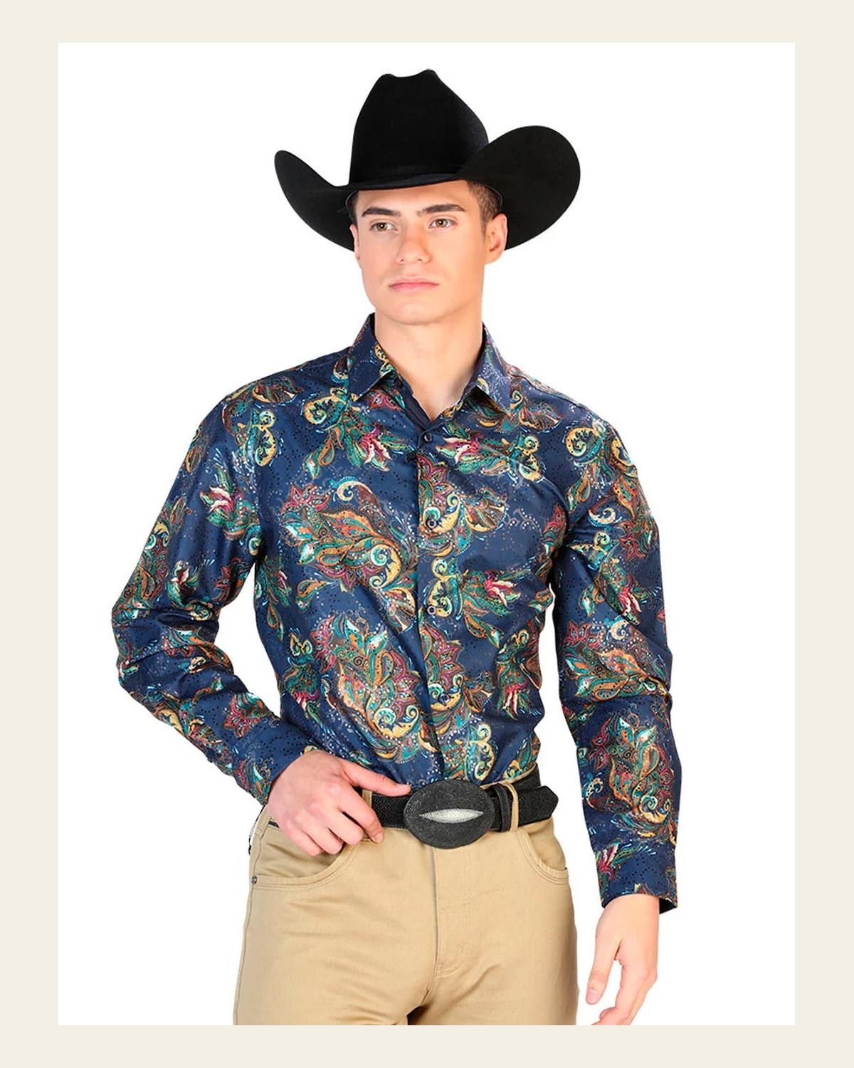 Blue Multicolor Casual Long Sleeve Shirt 43827 on a warm cream background