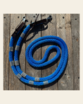 Blue Nylon Barrel Racing Reins with Rhinestones #BNR103 on a warm cream background