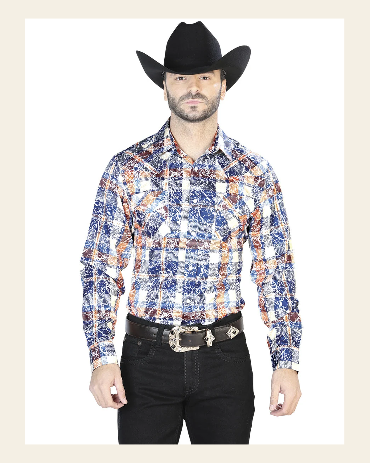 Blue Orange Casual Long Sleeve Shirt 44063 on a warm cream background